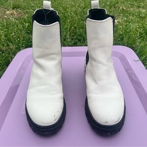 White Ankle Boots with Black Soles